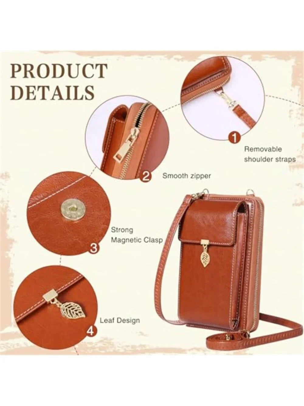 Small Leather Crossbody Phone Bag Wallet Purse Women RFID Blocking Card Slots